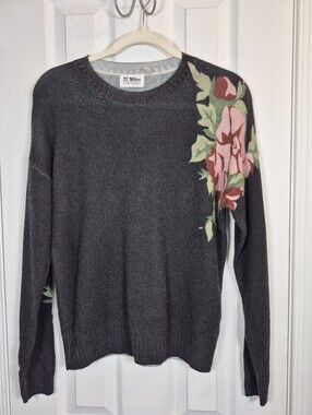 27 Miles Malibu 100% Cashmere Floral Intarsia Sweater Size M